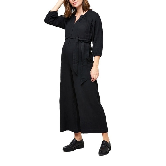 NOM Alma Maternity Nursing Friendly Slub Cotton Jumpsuit - Picture 1 of 13